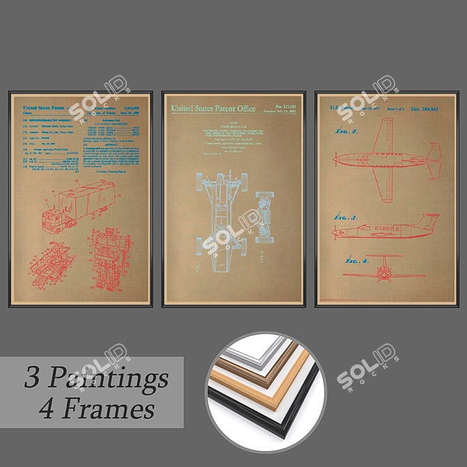 Elegant Frame Set with Wall Paintings 3D model image 1