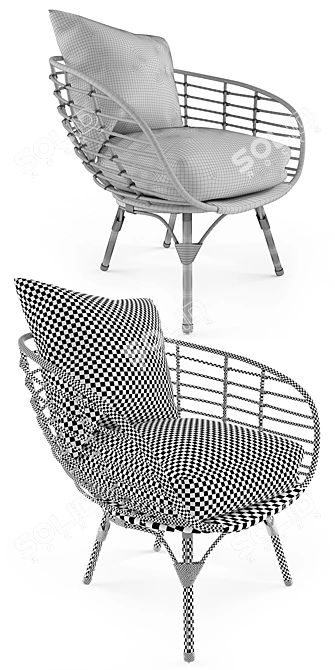 Title: Black Wicker Outdoor Chair- All-Weather Comfort 3D model image 3