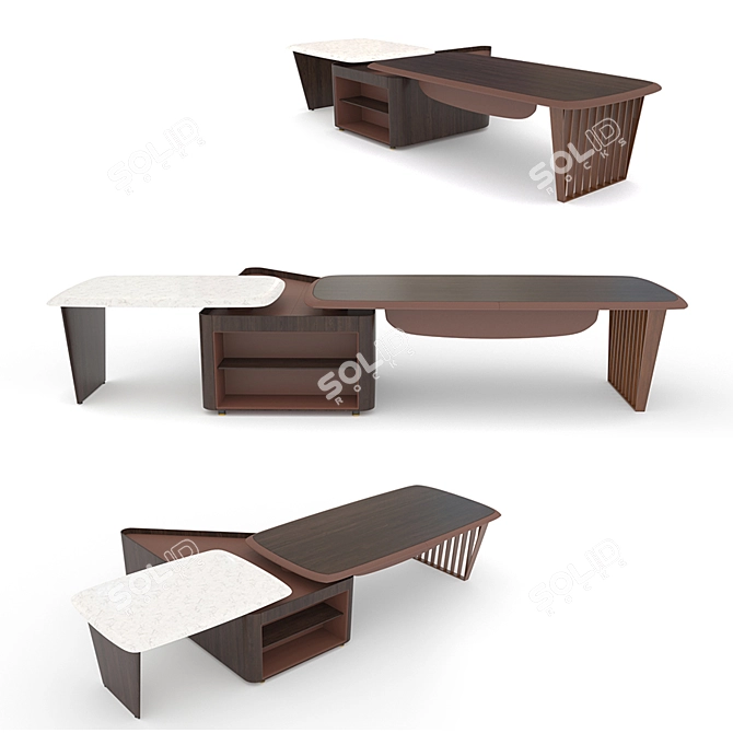 Sleek Solid Wood Office Desk 3D model image 1