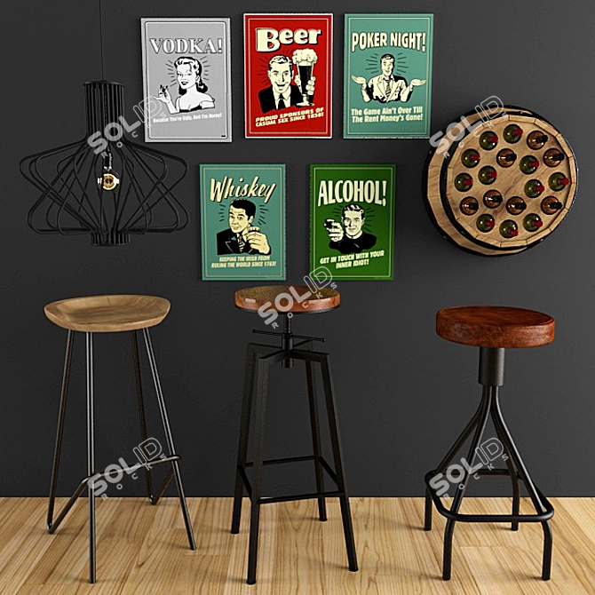 Essential Bar Set: Accessories & Chairs 3D model image 1