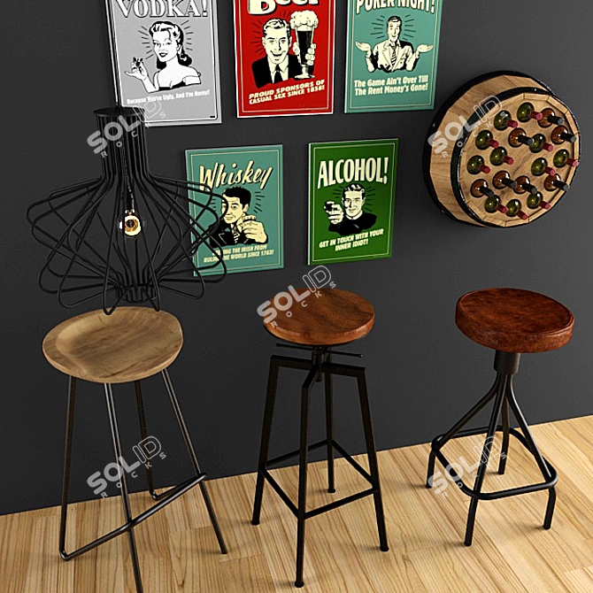 Essential Bar Set: Accessories & Chairs 3D model image 2