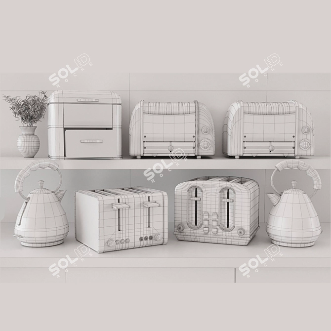 Modern Kitchen Appliance Set: Kettle, Toaster, Bread Box 3D model image 2