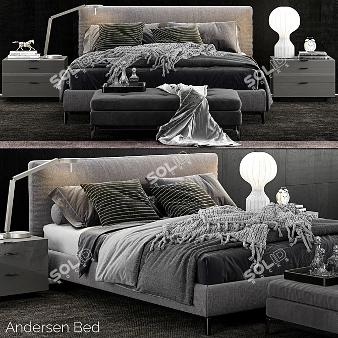 Minotti Andersen Bed - Sleek and Sophisticated Bedroom Furniture 3D model image 1