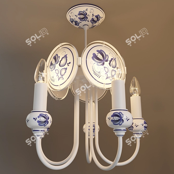 Gzhel-inspired Chandelier & Sconces Set 3D model image 2