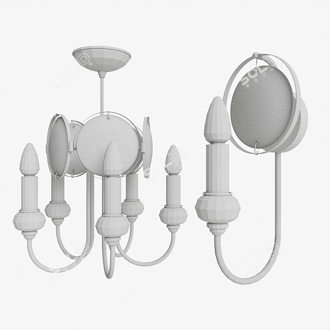 Gzhel-inspired Chandelier & Sconces Set 3D model image 3