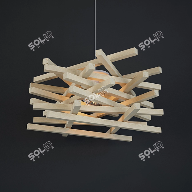 Bois Nid Suspension: Elegant Wood Pendant 3D model image 1