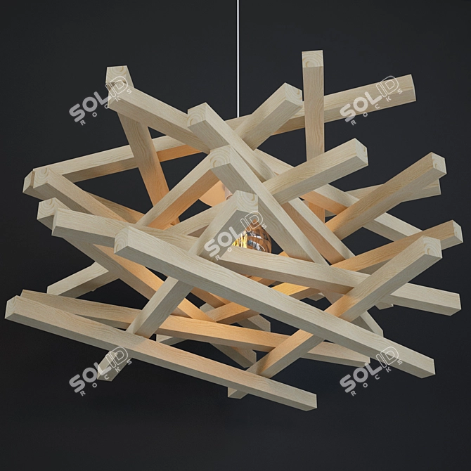 Bois Nid Suspension: Elegant Wood Pendant 3D model image 3