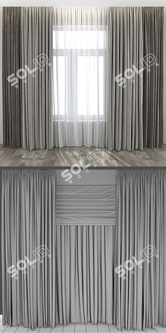 Elegant Roman-Rod Curtains & Wood Flooring 3D model image 3