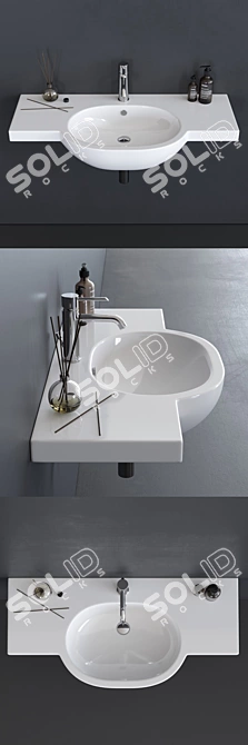 Galassia M2 Wall-Mounted Ceramic Washbasin 3D model image 2