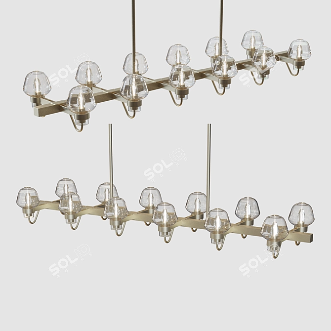 Golden Glass Chandelier Pendant 3D model image 1