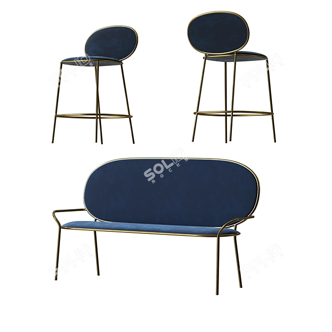 Elegant Velvet and Stainless Steel Stay Bar Stool 3D model image 1