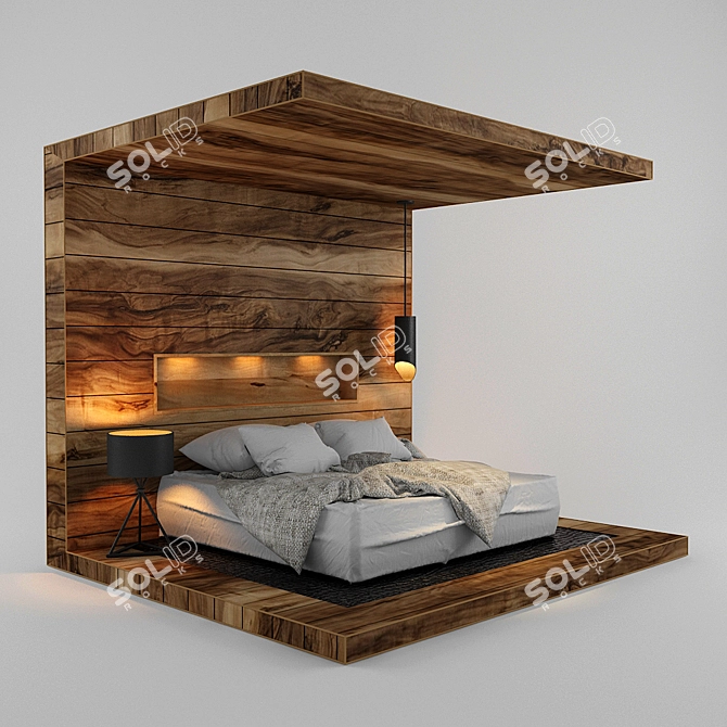 Wood & Fabric Luxury Bed 3D model image 1