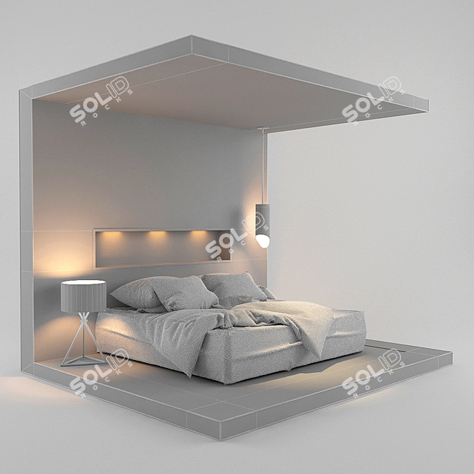 Wood & Fabric Luxury Bed 3D model image 2