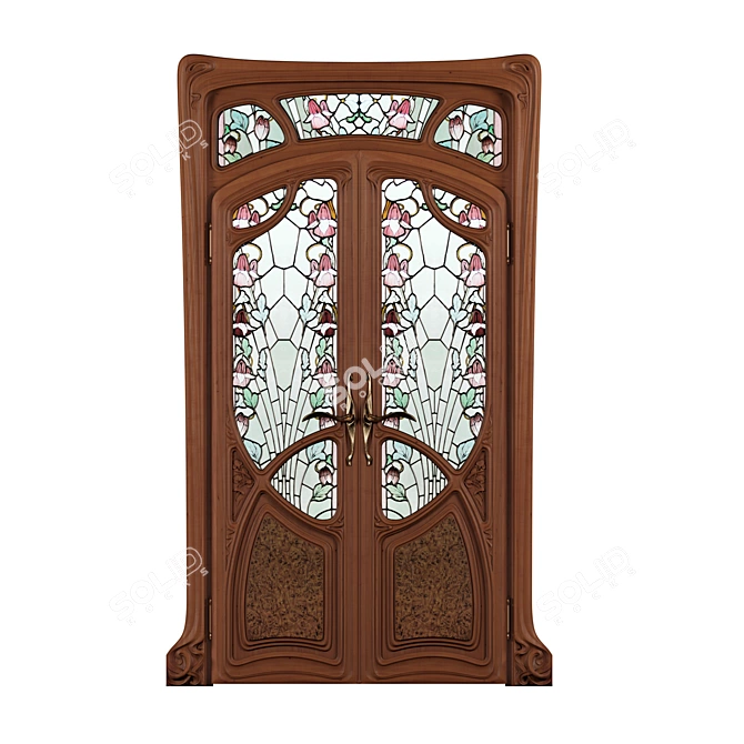 Art Nouveau Cherry Wood Doors 3D model image 1