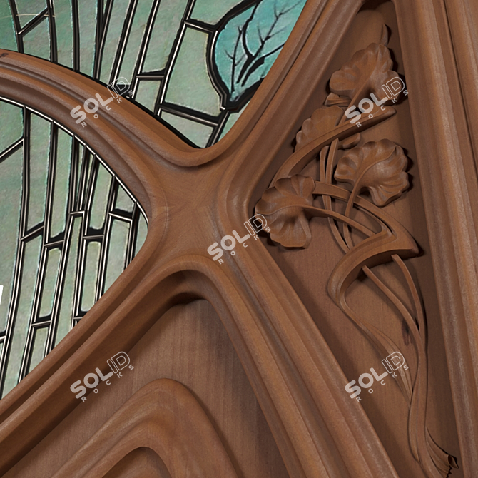 Art Nouveau Cherry Wood Doors 3D model image 2