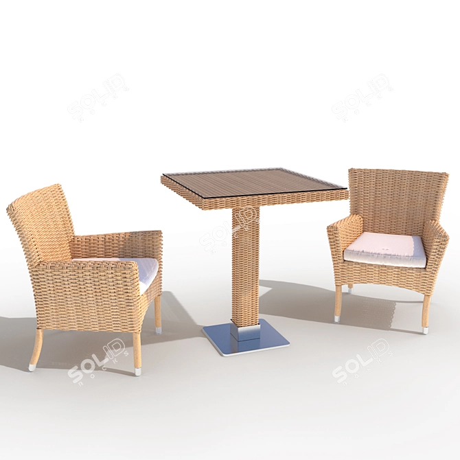 Rustic Rattan Table Set 3D model image 1