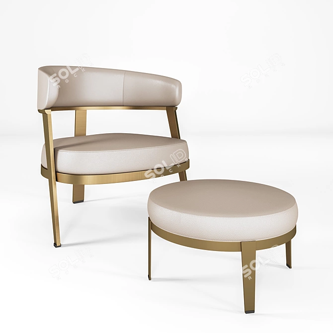 Wansheng Chair and Pouf Set 3D model image 1