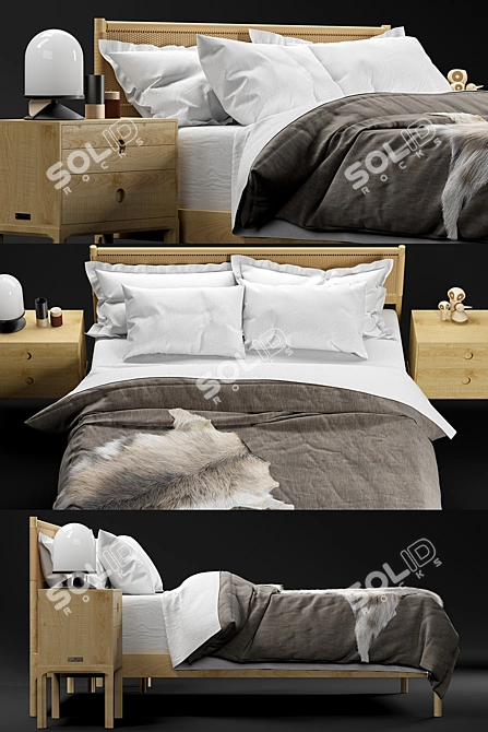 Elegant Oak Bed: Klassik Papercord 3D model image 2