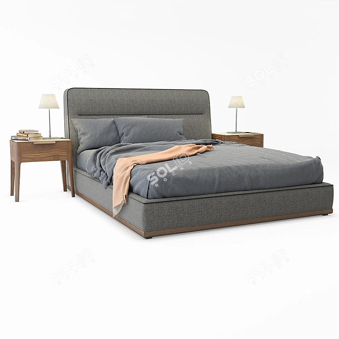 Kirk Upholstered Bed in Walnut 3D model image 1