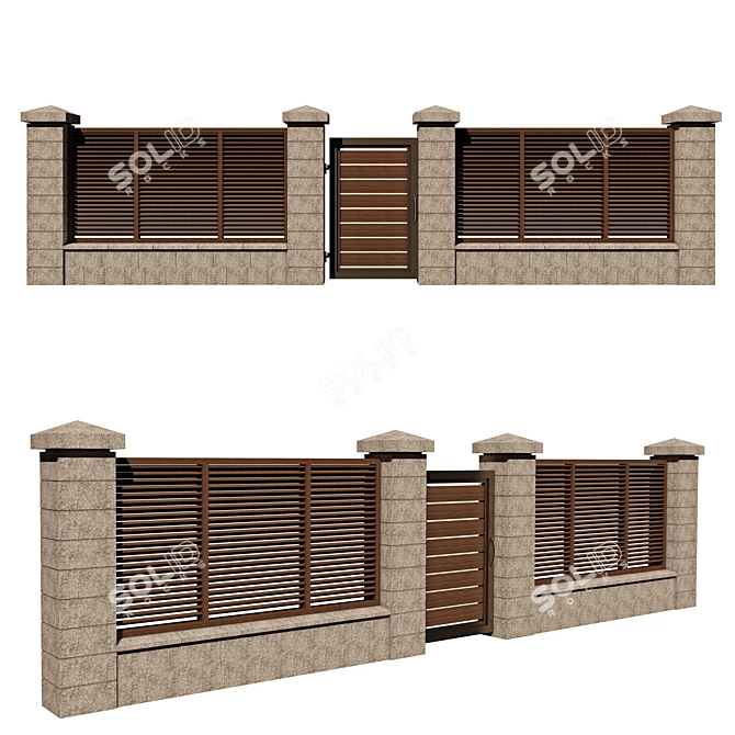 Versatile Fence Set with Gate 3D model image 1