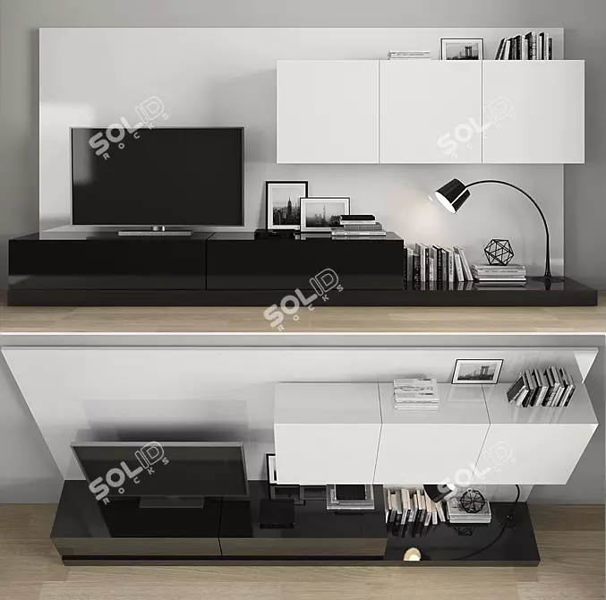 Modern TV Stand Set with Shelving 3D model image 1