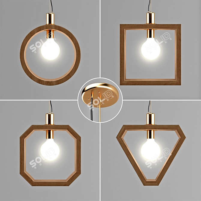 Modern Geometric Pendant: Wood and Brass 3D model image 2