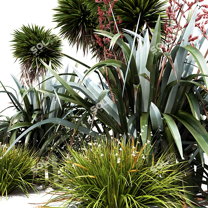 Oceania Plant Trio: Cabbage Tree, Flax & Iris 3D model image 2