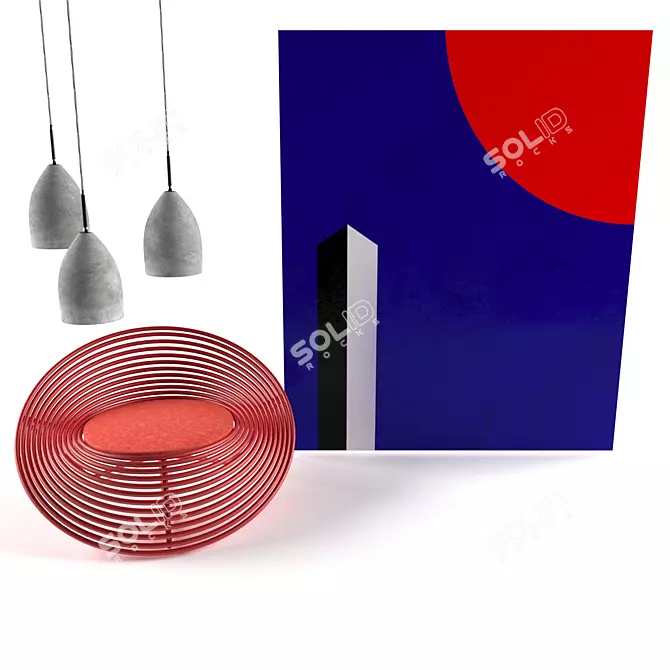 Modern Set 02: Stylish Furniture & Concrete Pendant Light 3D model image 1