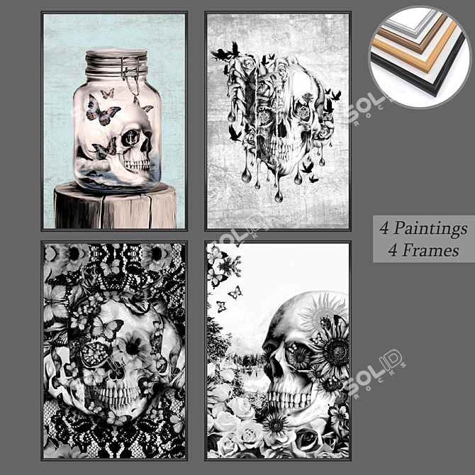 Artful Delight: Set of 4 Wall Paintings 3D model image 1