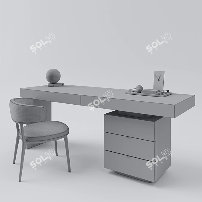 Modern Minimalist Writing Desk & Chair 3D model image 2