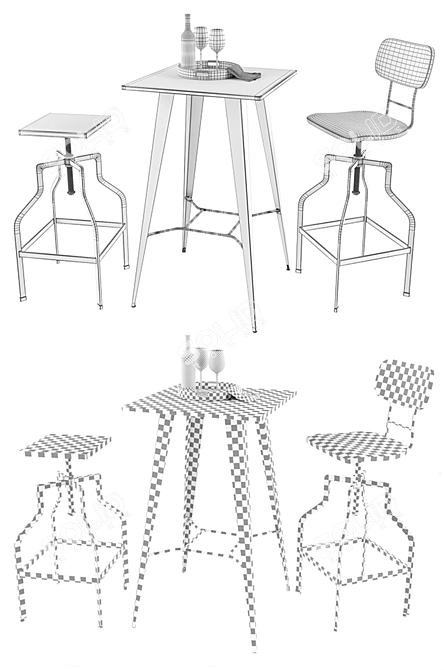 Signal Retto Bar Table Set 3D model image 3