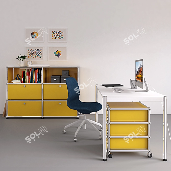 USM Haller Gold Work Set: Sideboard, Table, Container 3D model image 1