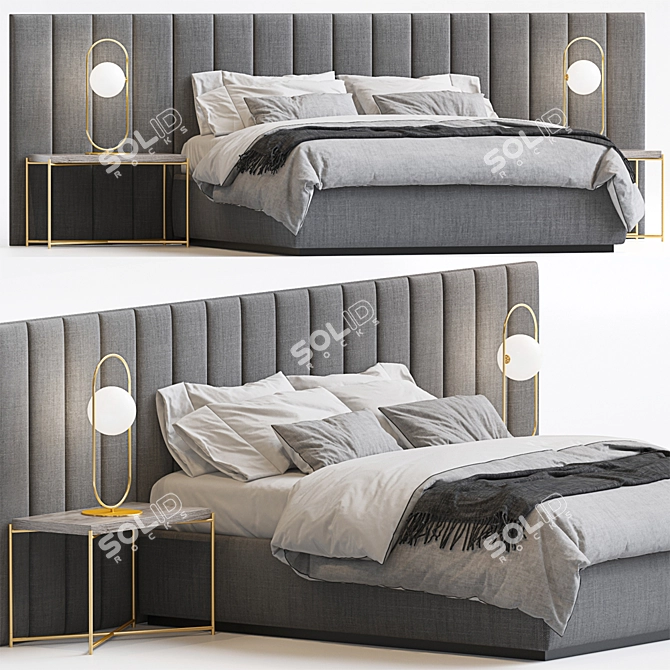 Title: Elegant Provence Bed & Lunar Side Table Set 3D model image 1