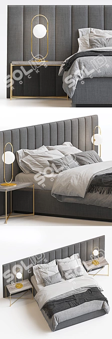 Title: Elegant Provence Bed & Lunar Side Table Set 3D model image 2