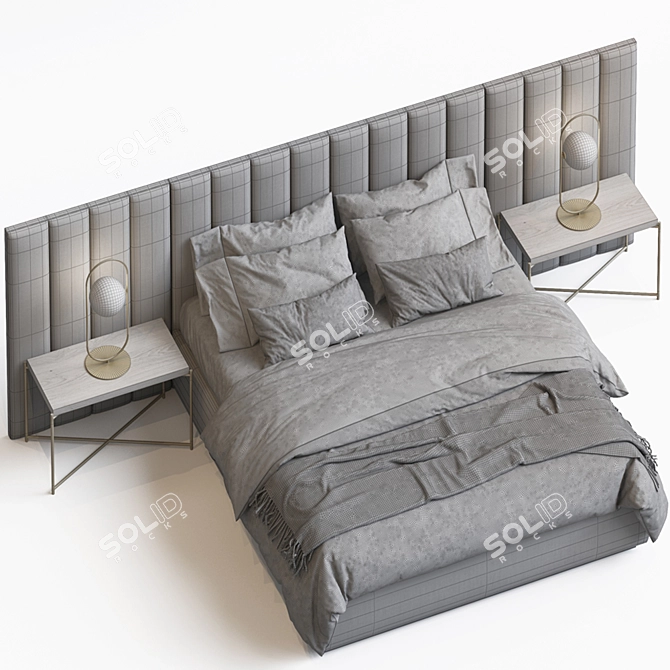 Title: Elegant Provence Bed & Lunar Side Table Set 3D model image 3