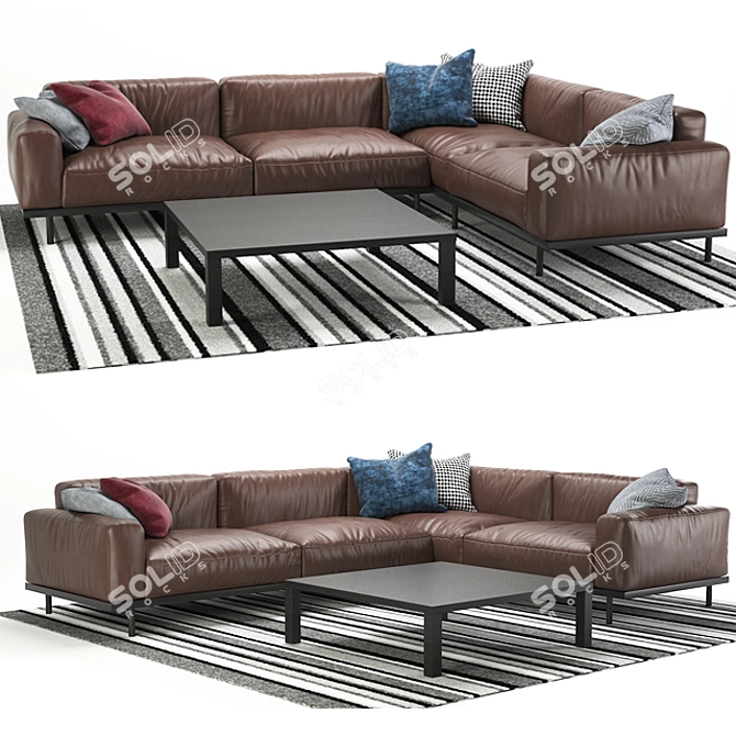 Luxury Naviglio Leather Sofa 3D model image 1