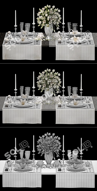 White Bouquet Table Setting 3D model image 3
