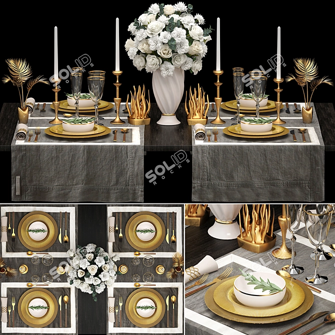 Elegant White Bouquet with Gold Decor 3D model image 1