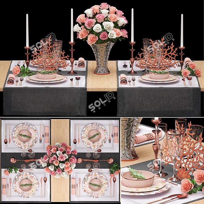 Blooming Elegance: ZARA HOME Table Setting 3D model image 1