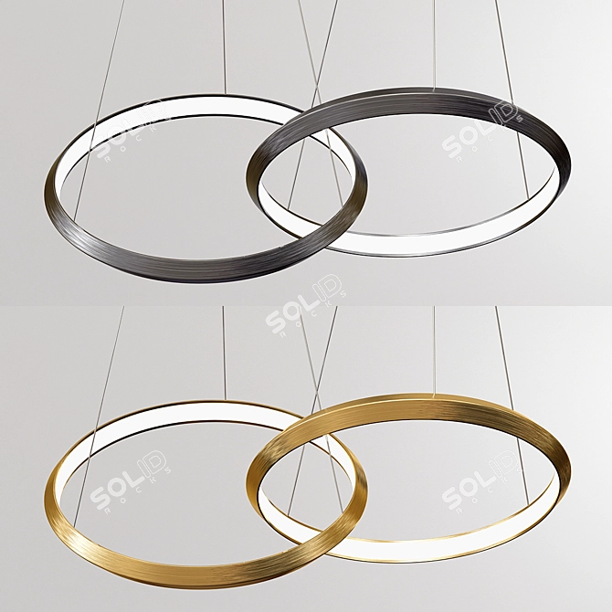 Mystic Duo: Gold & Black Oracle Rings 3D model image 1