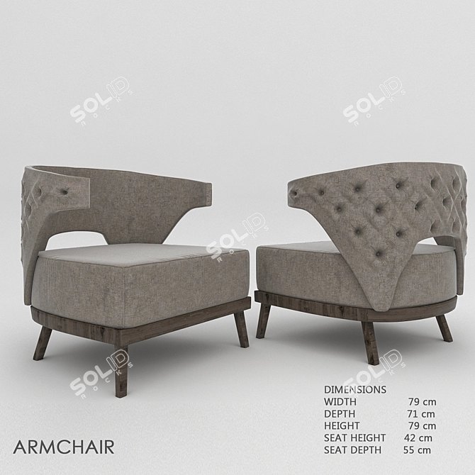 Elegant Velvet Armchair 3D model image 2