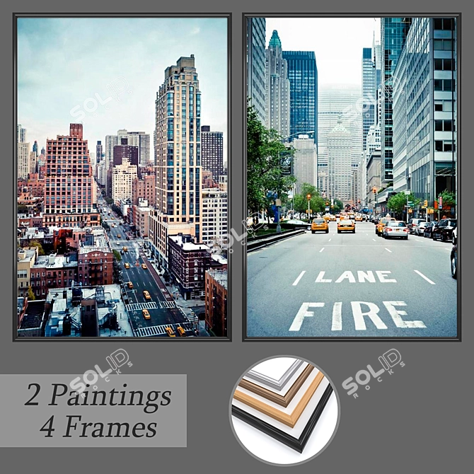 Artistic Set: 2 Paintings & 4 Frame Options 3D model image 1