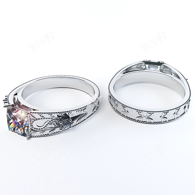Dazzling White Gold Diamond Ring 3D model image 2