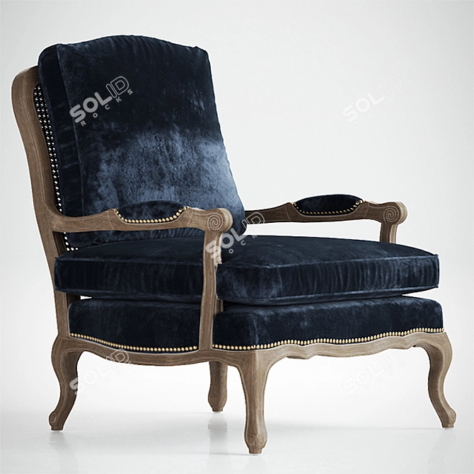 Blue Velvet French Bergere Chair 3D model image 1