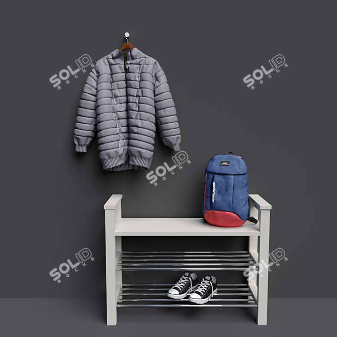 IKEA Hemnes Shoe Bench with Shelf - Bundle includes Sneakers, Backpack, and Down Jacket 3D model image 1