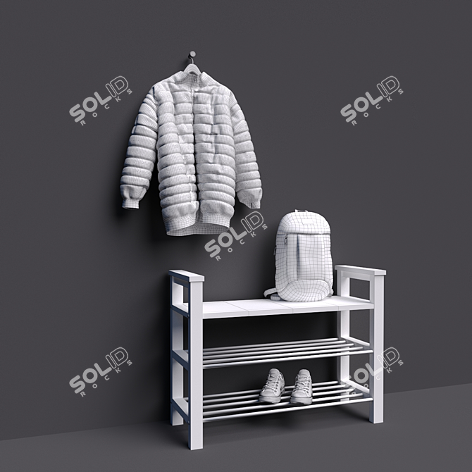 IKEA Hemnes Shoe Bench with Shelf - Bundle includes Sneakers, Backpack, and Down Jacket 3D model image 3