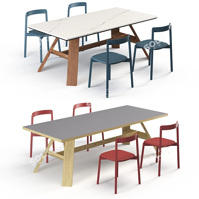 Refectory Renaissance: Artigiano Tables & Alma Chairs 3D model image 1