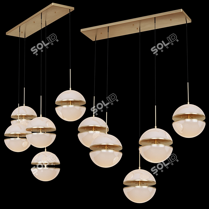 Elegant Antique Brass Glass Hanging Lamp 3D model image 1