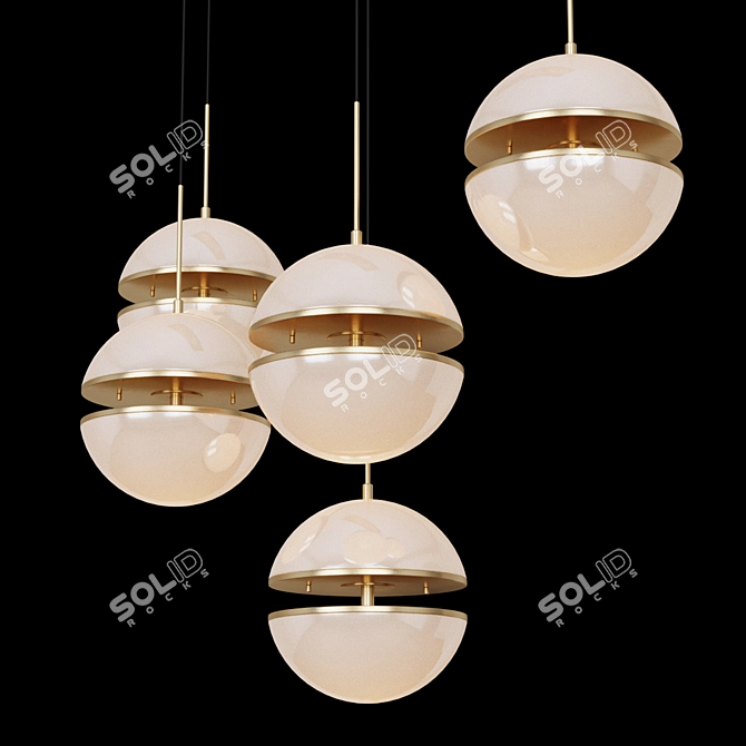 Elegant Antique Brass Glass Hanging Lamp 3D model image 2