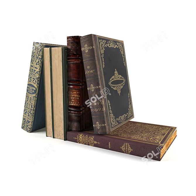 Vintage Leather Bound Book Collection 3D model image 1